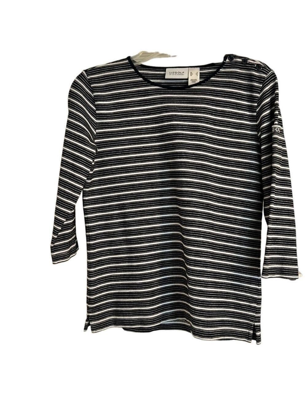 Liz Claiborne Golf Navy & White Striped Cotton Knit Top | Size S